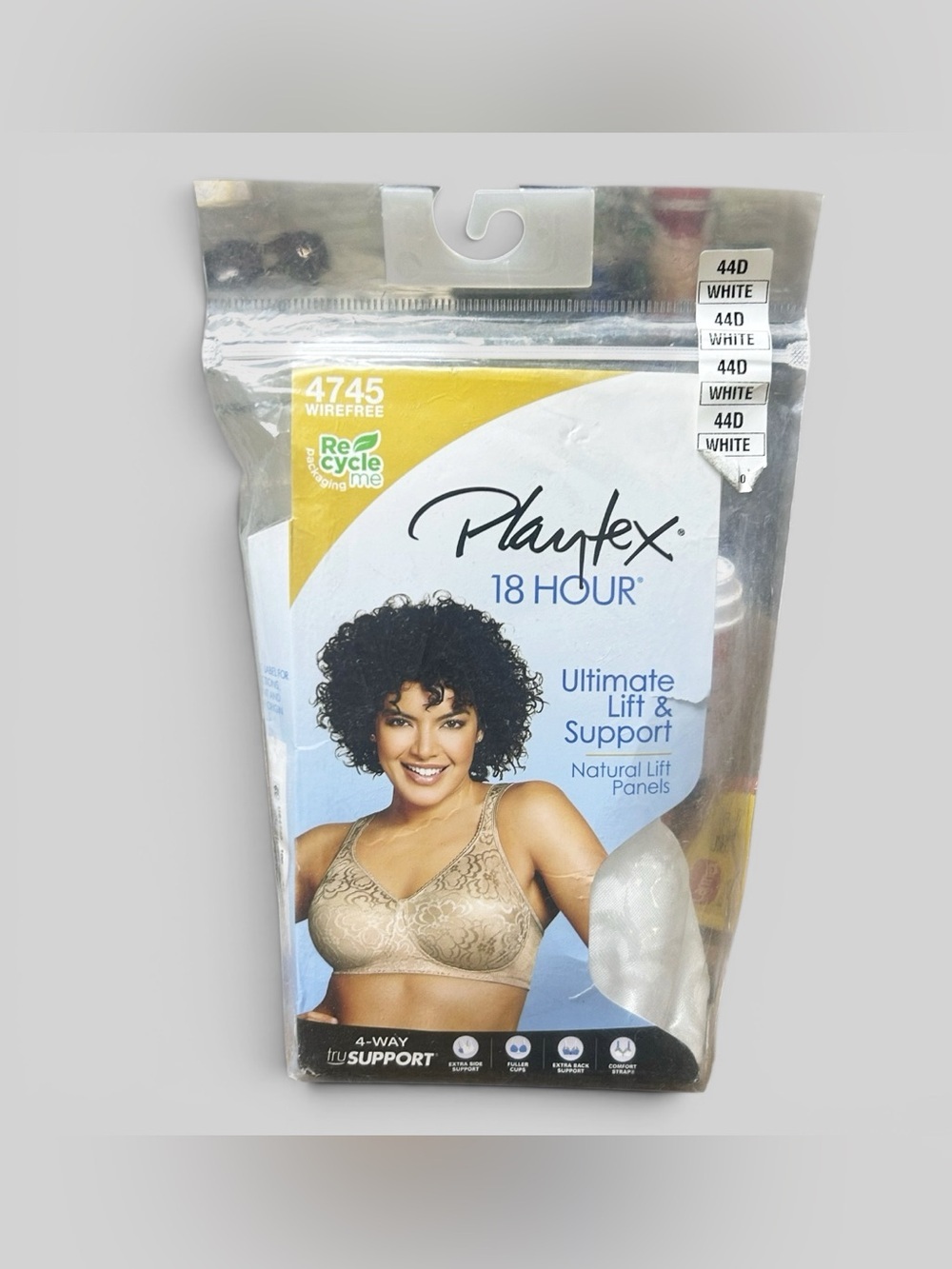 Playtex 18 Hour Ultimate Lift & Support Wire Free Bra White 44D NEW